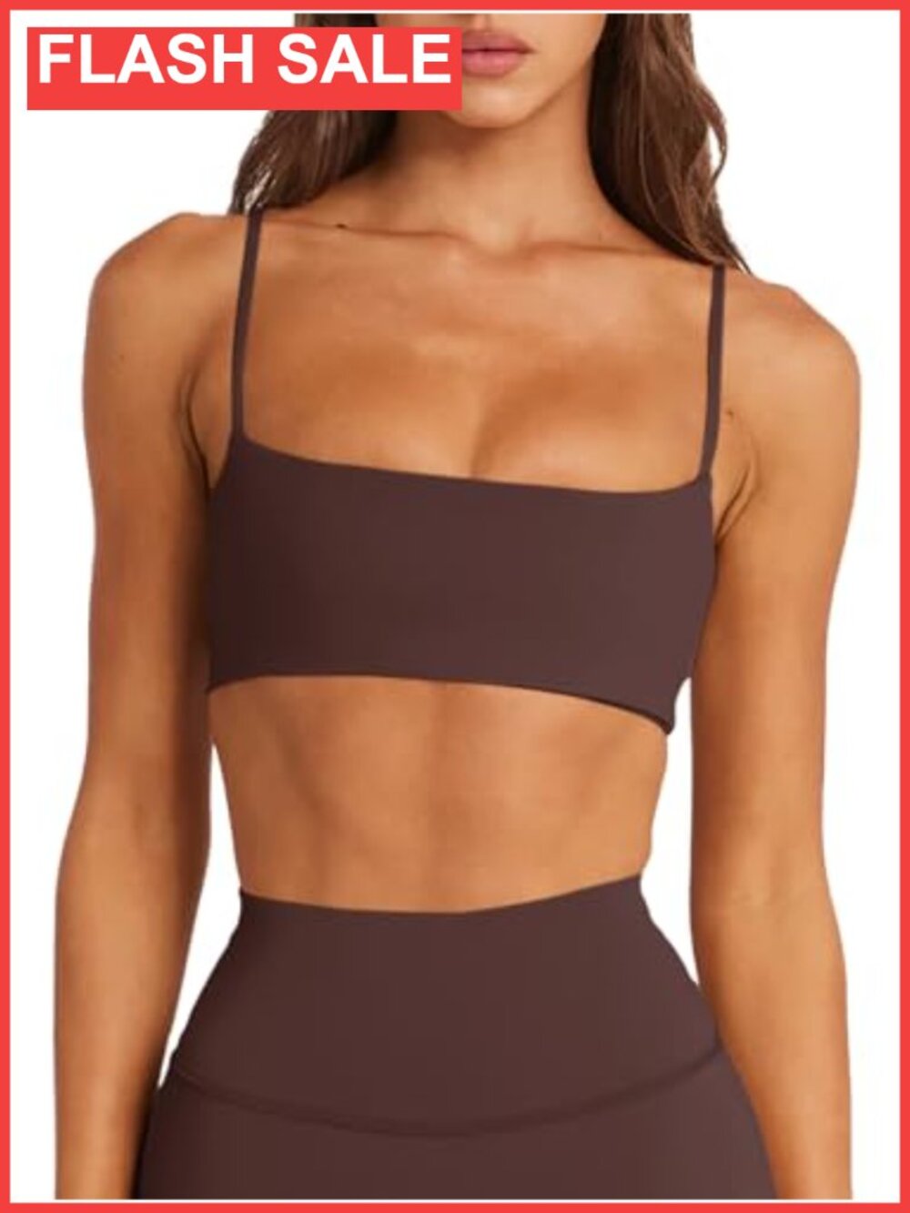 LASLULU Spaghetti Strap Square Neck Sports Bra Workout Crop Top